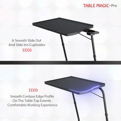 TABLE MAGIC- BADE Multipurpose Laptop Table Mat Finish - Adjustable, Foldable, Portable, Engineered Wood Top with Footrest, Top Size 60 * 45cm (X-Large, Midnight Black)