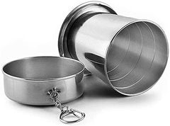 MOMISY Portable Folding Stainless Steel Travel Camping Water Mug Cup Glass -150ml, Silver (Stainless Steel 201)