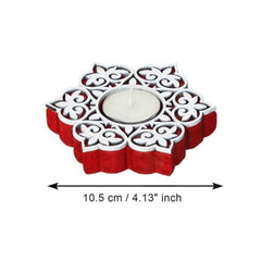 eCraftIndia Wooden Floral Printing Block Decorative Tea Light Candle Holders (Set of 12, Green White) Diwali Christmas Decorations Items for Home Office Christmas Gifts for Women Men Family Friend