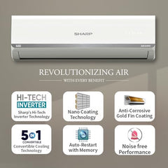 SHARP 1.5 Ton 3 Star 5-in-1 Convertible, Turbo Cool Technology, Anti-Corrosive Gold Fin Coating, Inverter Split AC, AH-SI18V3B-GC