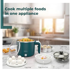 Lifelong Multipurpose Kettle | Multi Cooker Electric Kettle with Egg Tray, 1.2L Stainless Steel Body, Auto Cut Off, 300W Slow Heat & 650W Quick Boil | Boil Rice, Steam & Cook Vegetables, Eggs & Momos