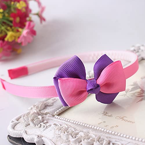 SYGA Bow and Flower Headband Thin Hair Wrap Cross Knot Fashion Hair Accessories-Infant Toddler Teens Kids & Girls-3pcs, NavyGrid Flower & RosePurple