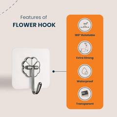 Hooks for Wall Without Drilling, 10 Pack Self Adhesive Hooks for Wall Heavy Duty Rotate Strong Nail Free for Hanging Photo Frame (Hanging Hook, Transparent)