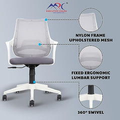 MRC Mono Ergonomic Office Chair (Mid-Back) – Revolving Breathable Mesh Desk Chair for Work from Home & Study–Lumbar Support & Heavy Duty Nylon Base (Grey & White)