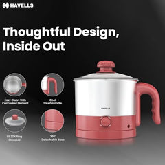 Havells Culinox Multicook Kettle| 1.2 L Capacity| Food Grade Body with Cool Touch Handle| 3 Temperature Modes| Double Safety Protection| SS 304 Ring Glass Lid| 2 Years Door Step Warranty by Havells
