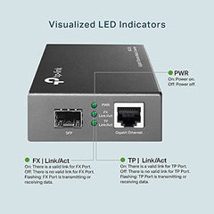 TP-Link MC220L Gigabit SFP Media Converter | 1000 Mbps RJ45 Port | IEEE 802.3ab 802.3z | Half-Duplex/Full-Duplex Transfer Mode | Long-Range Point-to-Point Connections