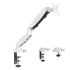UNIQ MOUNTS Heavy Duty Premium 13''-32'' Gas Spring Assisted Single Monitor Arm, Heavy Duty Desk Stand,180° Swivel, 360° Rotation,+90°-85° Tilt VESA 100x100, 9kg Capacity Load (White)