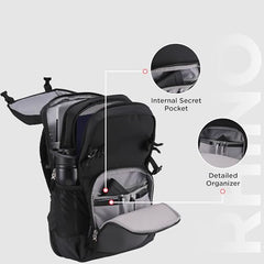 HARISSONS RHINO Laptop Backpack | 30L | Fits 15.6” Laptop | 420D PU-Coated Polyester & Vegan Leather | Office, Commute & Travel | Laptop Protection, Trolley Sleeve, Organizer (Grey)