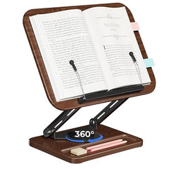 Sunchhaya Acrylic Book Stand for Reading – Clear Adjustable Book Holder with 360° Rotating Base, Foldable Reading Stand for Desk, Cookbook, Tablet & Laptop Stand, Height & Angle Adjustable (R22H)