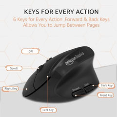 amazon basics Pro Series 650 mAh Wireless Rechargeable Ergonomic Mouse for PC, Mac, Laptop | 3 Adjustable DPI Settings Up to 1600 | Shortcut Buttons | Tri-Mode connectivity (Black)