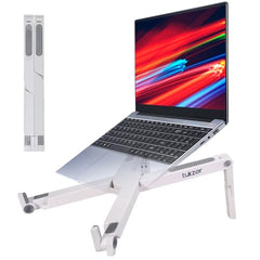 Tukzer (Imported Foldable Laptop Stand Riser for Laptop, MacBook, Notebook & Tablets up to 17 Inch, 7 Level Height Angle Adjustment, 2X Stronger M-Shape Aluminum Silicone Pads Air Ventilation-Black