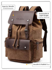 FUR JADEN Eco Friendly Travel 4 Compartment Laptop Backpack Made of Water Resistant Sustainable Canvas and Vegan Leather for Unisex for Travel Hiking Work (Coffee)