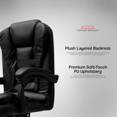 Kepler Brooks Italia Premium Leatherette Office Chair for Work | 3-Years Warranty | Boss Chair for Office, Ergonomic Executive Chair, Cushioned Arms & Seat, Leg Rest, Heavy Duty Metal Base (Black)