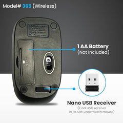 ProDot Plug & Play Ergonomic Wireless Mouse I Adjustable DPI Optical Sensor 1000-1600 I 5M Key Press Life & Clickable Scroll Wheel I 2 Year Warranty I Compatible with Windows, iOS, Linux