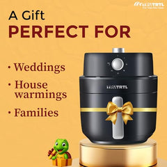 Mr. TRU Manual Air Fryer for Home | Actual 4.5 Liter | 1400 Watt | 1 Year Warranty | Uses 90% less Oil | Time & Temp Control Knobs | Glossy Black