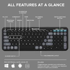 Amkette Optimus XL Plus Rechargeable Wireless Keyboard/Bluetooth Keyboard for PC, Compact Design. Powerful firmware. 2.4G+3xBT, One Click Device Switching & AI Access, Dual OS Layout (Black)