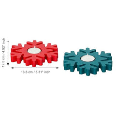 eCraftIndia Wooden Floral Printing Block Decorative Tea Light Candle Holders (Set of 12, Green White) Diwali Christmas Decorations Items for Home Office Christmas Gifts for Women Men Family Friend