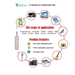 SeCro 3.5Mm Stereo Male To 6.3Mm Stereo Female Adapter Converter ((1 Pack) Silver), auxiliary