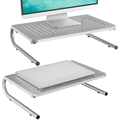 WALI Dual Monitor Stand for Desk, Desk Monitor Riser 3 Height Adjustable, Laptop Riser with Airflow Vents, Desk Organizer for Computer, Laptop, Printer, Notebook (STT003-2), 2 Pack, Black