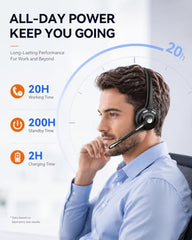 TECKNET Bluetooth Headset, Wireless On-Ear Headphones with Noise Cancelling Microphone, HS004, Black & White