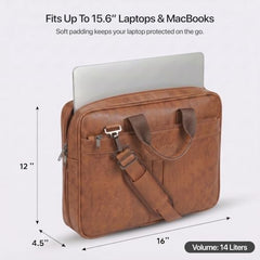 RIONTO Elite Vegan Leather Laptop Bags for Men Office Use | Upto 15.6 inch | Expandable Bottom | Mobile & Pen Compartment with Multiple Organizers | Professional Office Bag for Man & Women - Tan