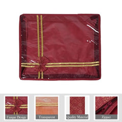 Kuber Industries Non-Woven Saree Storage Bag | Clothes Storage Bag | Wardrobe Storage Bag | Cloth Storage Organizer | Top Visible Window Saree Bag | Bow Golden Printed | 3 Inch | Pack of 6 | Maroon