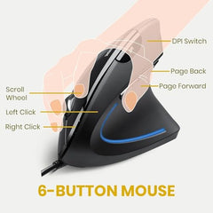 Perixx [Hardware Update PERIMICE-513N, Wired Ergonomic Vertical Mouse - 1000/1500/2000 DPI - Natural Ergonomic Vertical Design - Recommended with RSI User