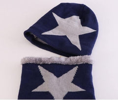 MOMISY Kids Winter Hat and Scarf Set, 2Pcs Warm Knit Beanie Cap and Scarf for 5-10 Years Old (Navy Blue)