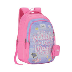 Genie Elsie School Backpack For Girls |19 In-36 Ltr with Laptop Sleeve, Rain Cover and Three Compartments with Padded Shoulders |Best for Books,Stationery,Lunch Box & Essentials - Lavendar,Multicolor