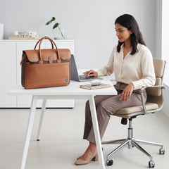 EUME Aristo Laptop Bags for Men & Women Office Use| with Padded Compartment | Vegan Leather & Nylon Fabric | Fits Up to 15.6" Laptop & MacBook, 13L, Rustic Brown