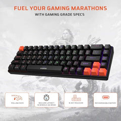 EvoFox Katana S Mini Mechanical Keyboards Wireless | Tri-Mode (3X BT, 2.4GHz & Wired) Connectivity | Hot-Swappable Red Switches | 68-Key Compact Layout | Rainbow Backlight | Rechargeable Battery