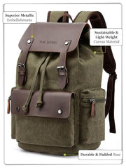 FUR JADEN Eco Friendly Travel 4 Compartment Laptop Backpack Made of Water Resistant Sustainable Canvas and Vegan Leather for Unisex for Travel Hiking Work (Coffee)