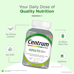 Centrum Adults 50+ Multivitamin Tablet for Men & Women|With 23 Vital Nutrients including Zinc,Magnesium, Vitamin B,C,D, Calcium for Energy, Strong Joints, Immunity and Heart Health|Veg - 50 tablets
