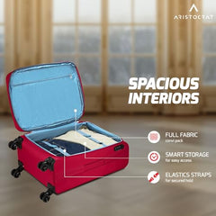 Aristocrat Duralite Set of 3 Soft Case (S+M+L) Trolley Bags, Red | 8-Wheels, Spacious, Zipper Expander, Front Pocket, Polyester Case, Combination Lock, Travel Luggage, 3-Year Global Warranty
