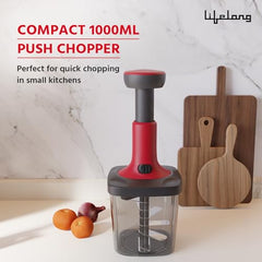 Lifelong Push Chopper 650ml | Compact and Efficient Vegetable, Onion, and Garlic Chopper, Essential Manual Kitchen Cutter for Quick and Easy Food Preparation, Ideal for Small Kitchens and Meal Prep