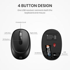 Portronics Key2 Combo Wireless Keyboard and Mouse Set,with 2.4 GHz USB Receiver,Silent Keystrokes,1200 DPI Optical Tracking,Compact Design,Multimedia Keys for PC,Laptop & USB Supported Devices(Grey)