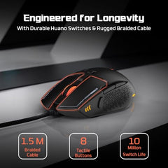 EvoFox Phantom 2 Programmable Gaming Mouse, 8 Programmable Buttons | High Performance 1000Hz Polling Rate | Ultra-Responsive 7000 FPS | 12800 DPI | RGB Lights with Music sync Mode, Windows Software