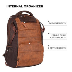 Gear Aspire 3 19"/35L Large Faux Leather Water Resistant Laptop Backpack | Casual Backpack | Daypack | Travel Backpack | College Bag For Men/Women (Brown - Brown)