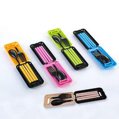 SYGA Travel Portable Cutlery Spoon Portable Camping Box Picnic Chopstick Set Peach
