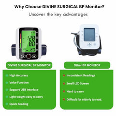 DIVINE SURGICAL Automatic Blood Pressure Monitor DVBP-04 | Large Display, Digital BP Machine with Voice, One-Touch Use, Accurate Cuff Sphygmomanometer, Home BP Monitor for Adults, Elderly, Patients