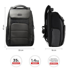 HARISSONS Teknos Business Travel Laptop Backpack | 35L | Fits 15.6” Laptop | 900D PU-Coated Polyester & Vegan Leather | Work, Travel & Commute | USB Port, Anti-Theft Pocket, Rain Cover (Black)