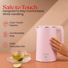 Tesora 1.8L Electric Kettle, 1500W,Stainless Steel Interior, 12 Recipe Book | Electric Water Boiler, Tea Maker, 1500W Fast Boiling, Cool-Touch Body, 360° Base, Auto Shut-Off, Boil-Dry Protection