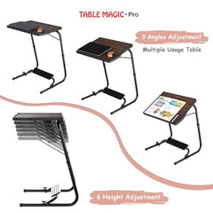 TABLE MAGIC- BADE Multipurpose Laptop Table Mat Finish - Adjustable, Foldable, Portable, Engineered Wood Top with Footrest, Top Size 60 * 45cm (X-Large, Midnight Black)