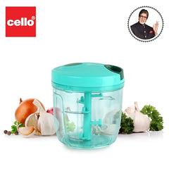 Cello Magic Hand Chopper XL | Multi Utility Chopper | 5 Stainless Steel Blades | Vegetable and Fruits chopper | 15 Cuts One Pull | (Chopper, Blade, Whipper) | 900 ml| Green