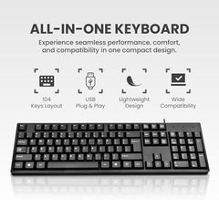 Salpido Wired USB Keyboard, 104 Keys, Ergonomic, for Office & Home Use