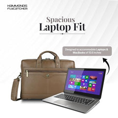 HAMMONDS FLYCATCHER Genuine Leather Office Bag for Men - 15.6 Inch Laptop Bag for Men, Adjustable Strap, Multi Compartments - Ideal for Office, Travel, Daily Use - 1 Year Warranty - Brown