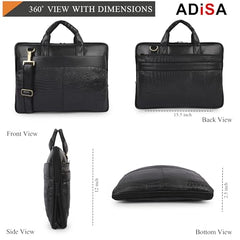 ADISA Laptop Bag for Men - Faux Leather Office Messenger Briefcase with Laptop Compartment for Work, Business, Corporate & Professional Use (LB6056)
