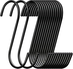 Mr. Carve Stainless Steel Heavy Duty S Hooks 4 Inches for Kitchen, Wardrobe, Hanging Planters - Powder Coated | Pack of 10 | Black
