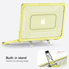 ProElite Transparent Case for MacBook Neo 13 inch 2026 Model Touch ID, Heavy Duty Honeycomb Hard Shell with Slim TPU Bumper and Fold Kickstand, Dark Blue