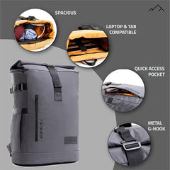 TRIPOLE Tusker Roller Top Laptop Backpack for Daily Use and Travelling | Water-repellent fabric, Anti Theft Pockets and Expandable size (Khaki)